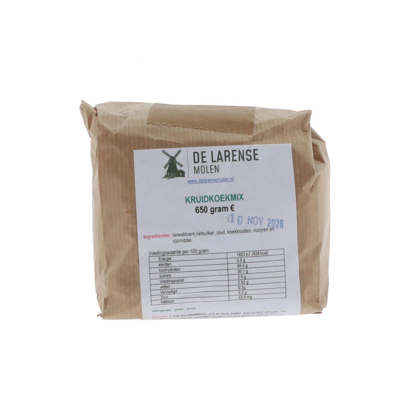 De Larense Molen Kruidkoekmix 650g, vooraanzicht verpakking