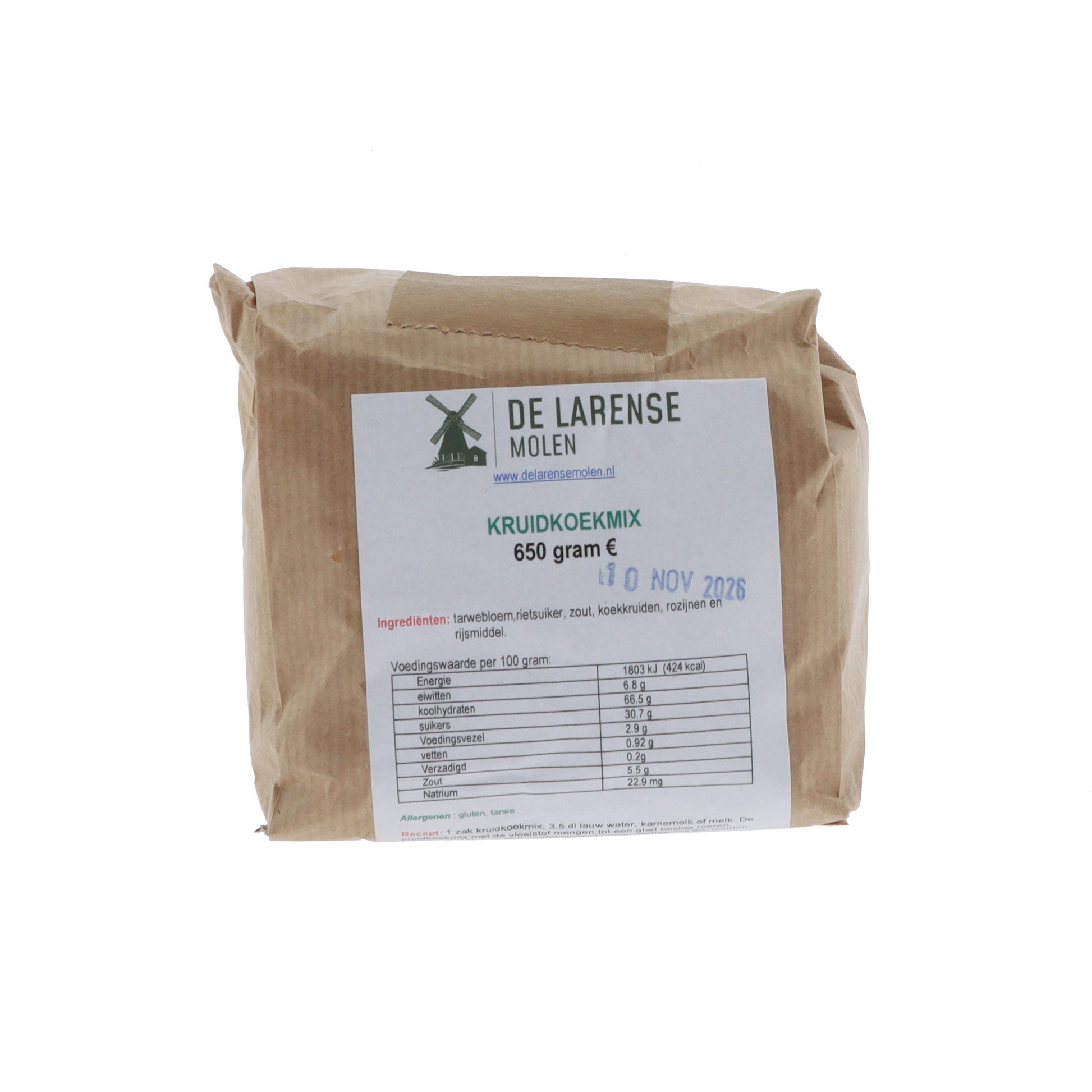 De Larense Molen Kruidkoekmix 650g, vooraanzicht verpakking