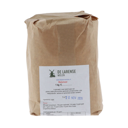 De Larense Molen Maismeel 1kg, vooraanzicht verpakking
