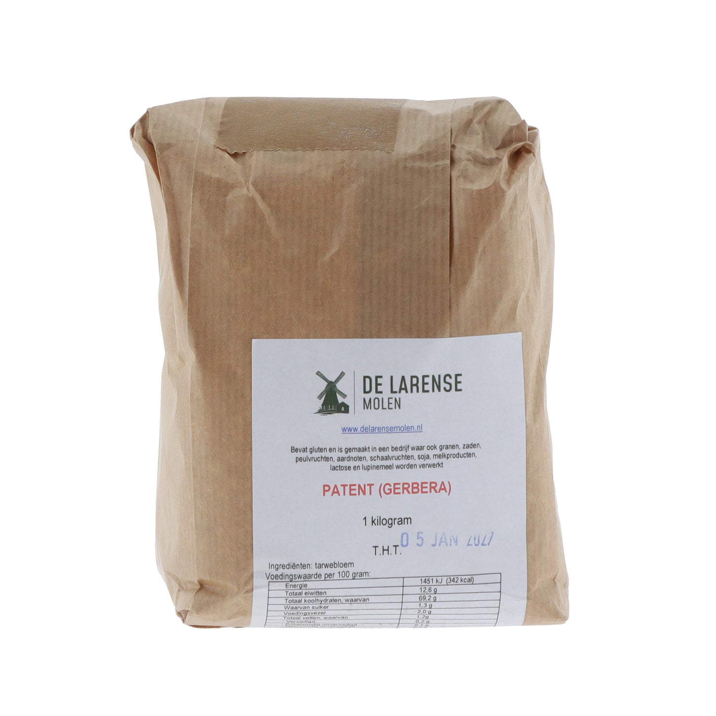 De Larense Molen Patent bloem Gerbera 1 kg, vooraanzicht verpakking