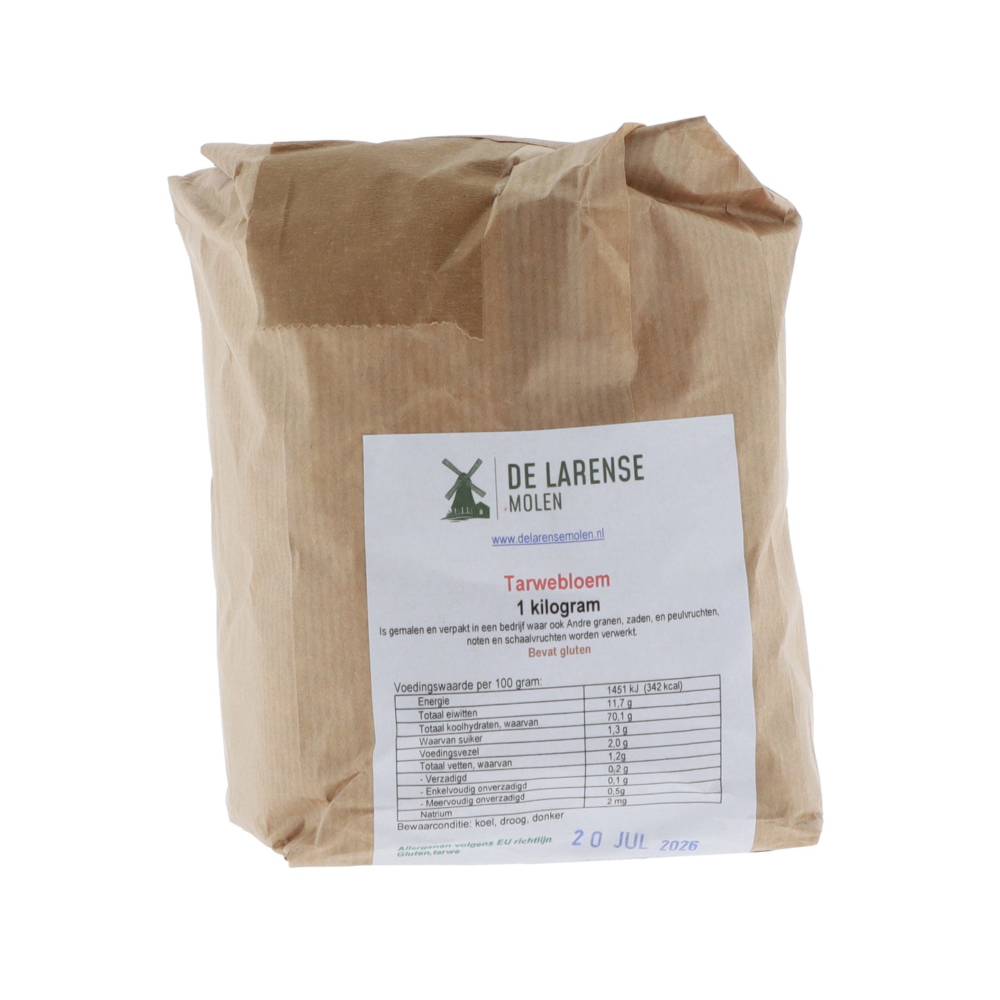 De Larense Molen Tarwebloem 1kg, vooraanzicht verpakking