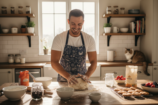 Man is aan het bakken in de keuken